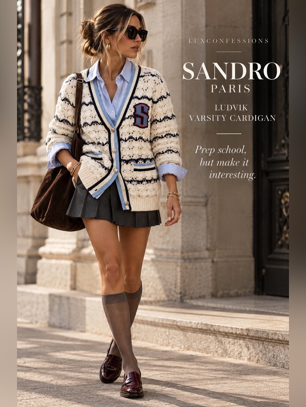 Sandro Paris Ludvik Wool Crochet Varsity Cardigan Logo Patch Size 1 Small